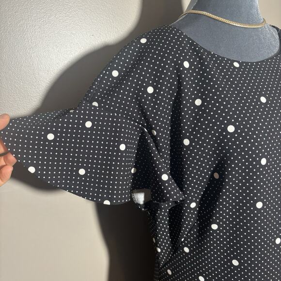 Lauren Ralph Lauren Dress 14 Bias-Cut Ruffled Sleeves & Hem Polka Dot Feminine - Picture 10 of 14